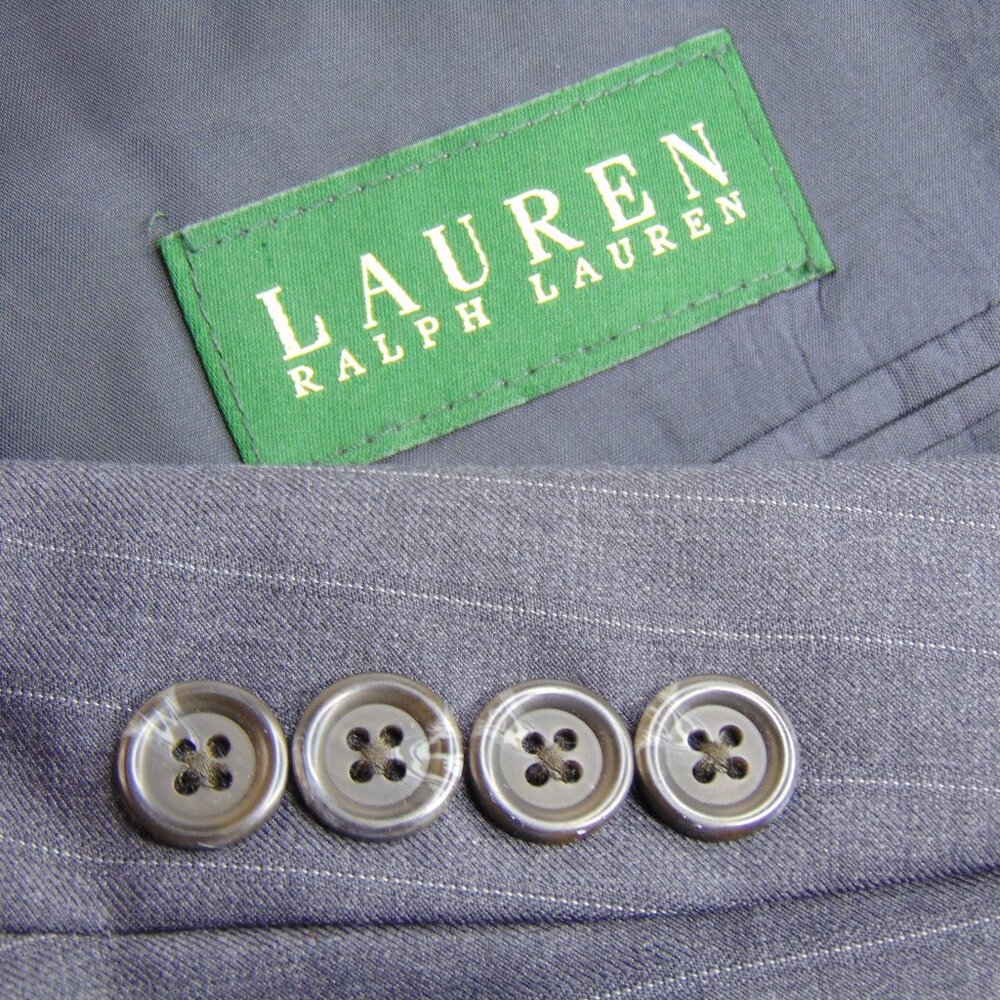 Ralph Lauren Blazer Mens 40L Sport Coat Jacket Gray Pinstripe 2 Button 100% Wool